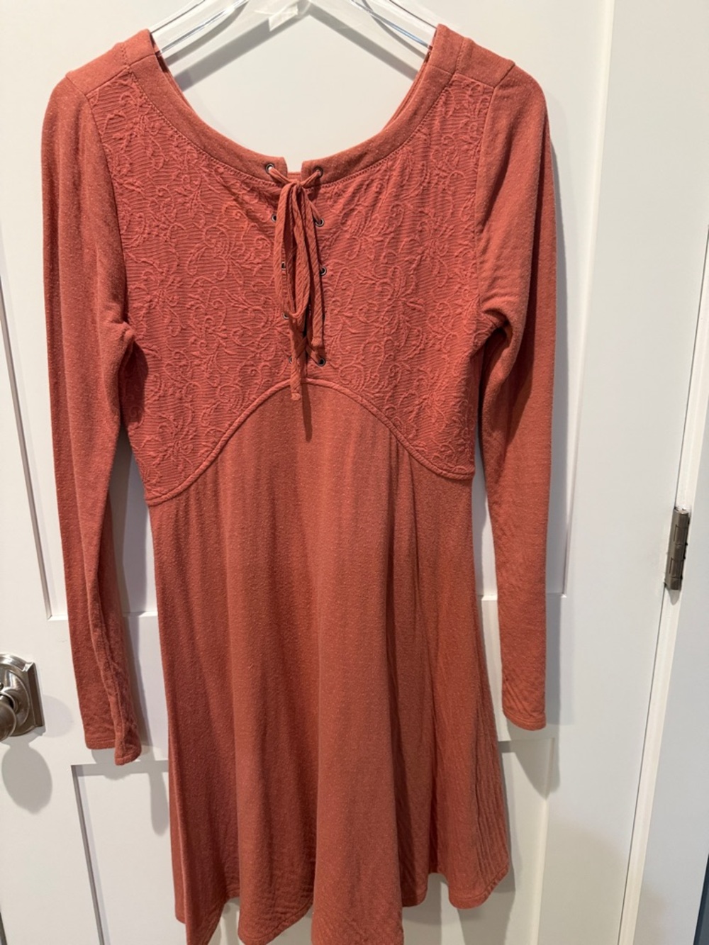 Free People Long-Sleeve Lace Yoke Dress - Rust